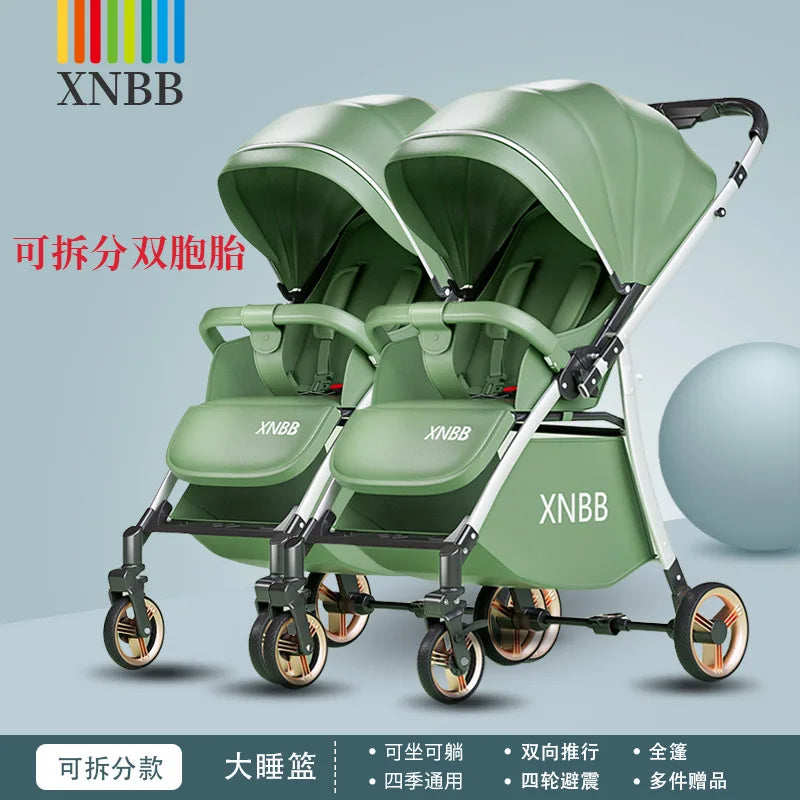 KTX-306259 Twin Baby Stroller Pram with Two-Seating Models - Foldable and Adjustable