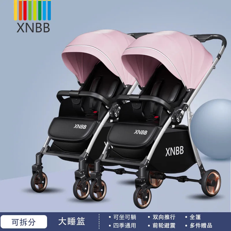 KTX-306259 Twin Baby Stroller Pram with Two-Seating Models - Foldable and Adjustable