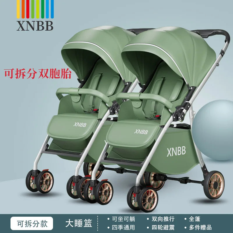 KTX-306259 Twin Baby Stroller Pram with Two-Seating Models - Foldable and Adjustable