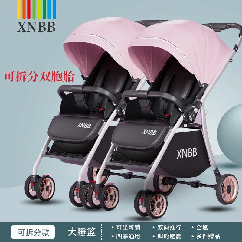 KTX-306259 Twin Baby Stroller Pram with Two-Seating Models - Foldable and Adjustable