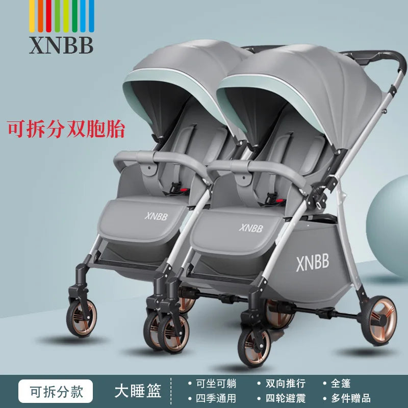 KTX-306259 Twin Baby Stroller Pram with Two-Seating Models - Foldable and Adjustable
