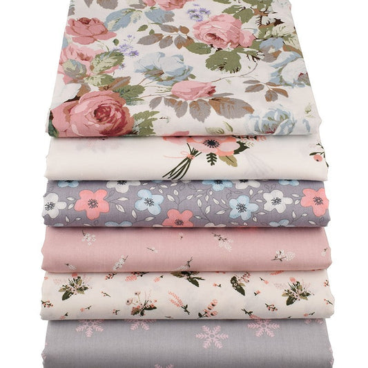 KTX-306899 Botanical Flower Twill Cotton Fabric Set - 6 Pieces, 40x50cm