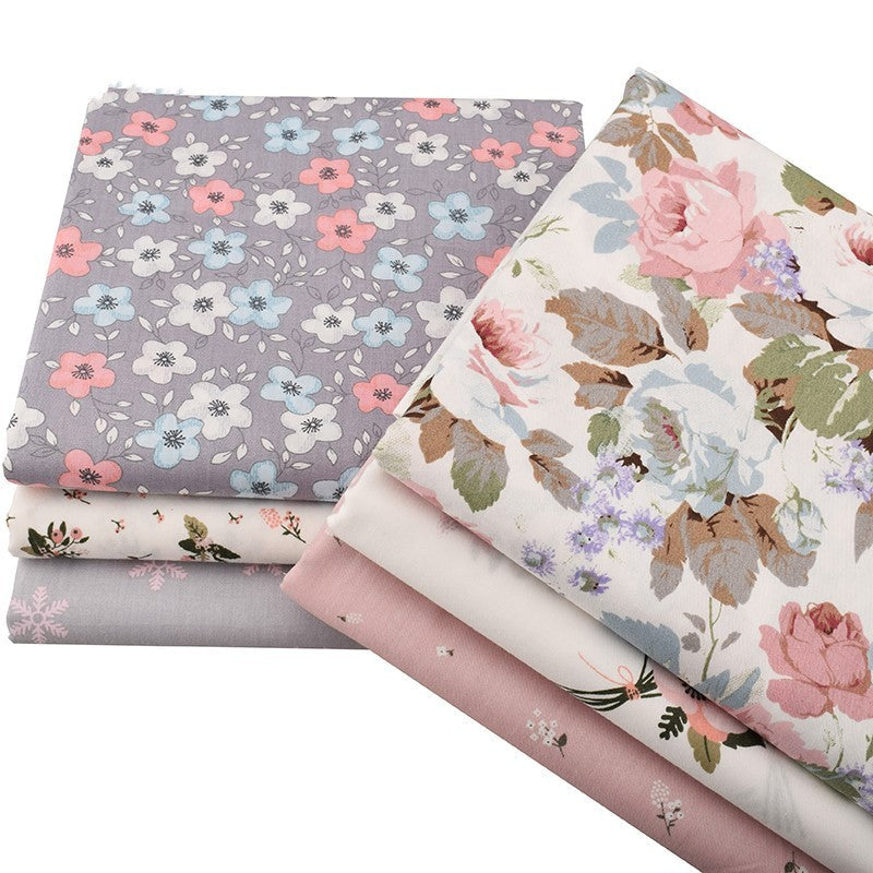 KTX-306899 Botanical Flower Twill Cotton Fabric Set - 6 Pieces, 40x50cm