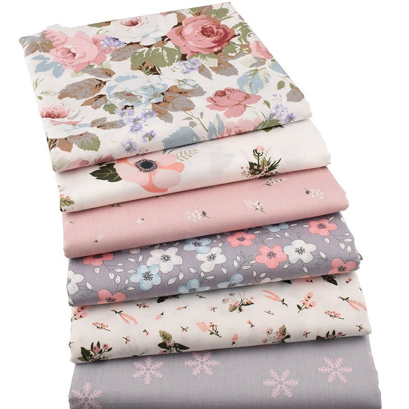 KTX-306899 Botanical Flower Twill Cotton Fabric Set - 6 Pieces, 40x50cm