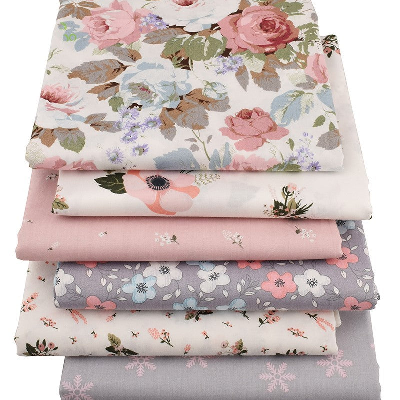KTX-306899 Botanical Flower Twill Cotton Fabric Set - 6 Pieces, 40x50cm