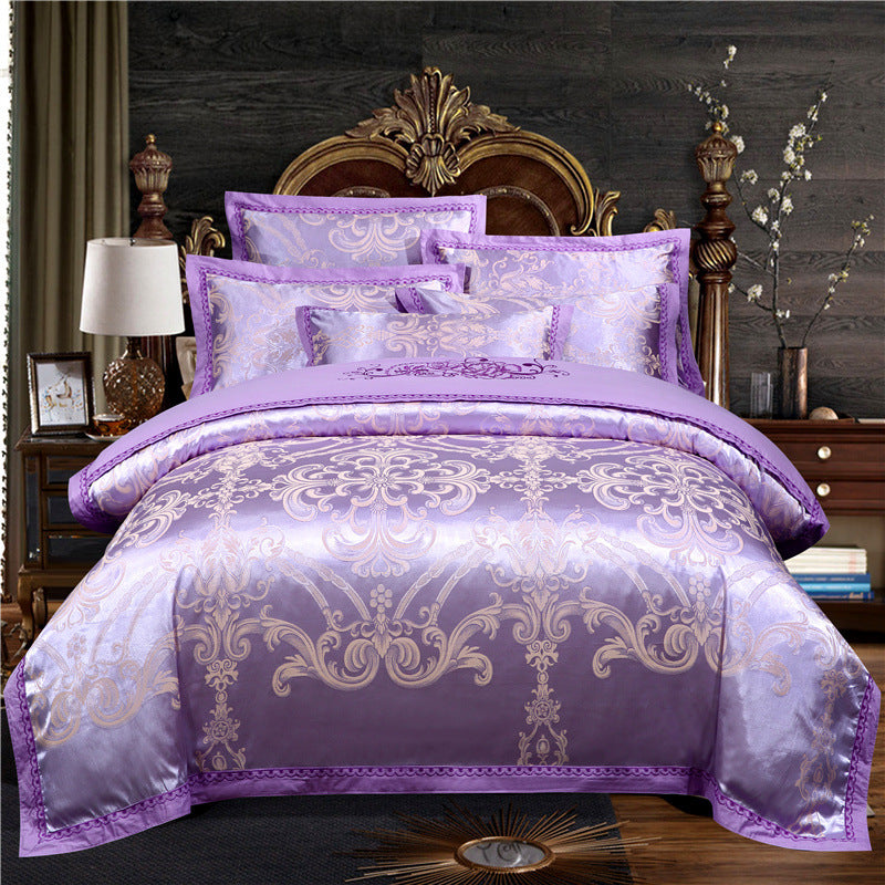 KTX-307027 European Jacquard Cotton Embroidered Quilt Cover Set – Standard and Large Sizes Available