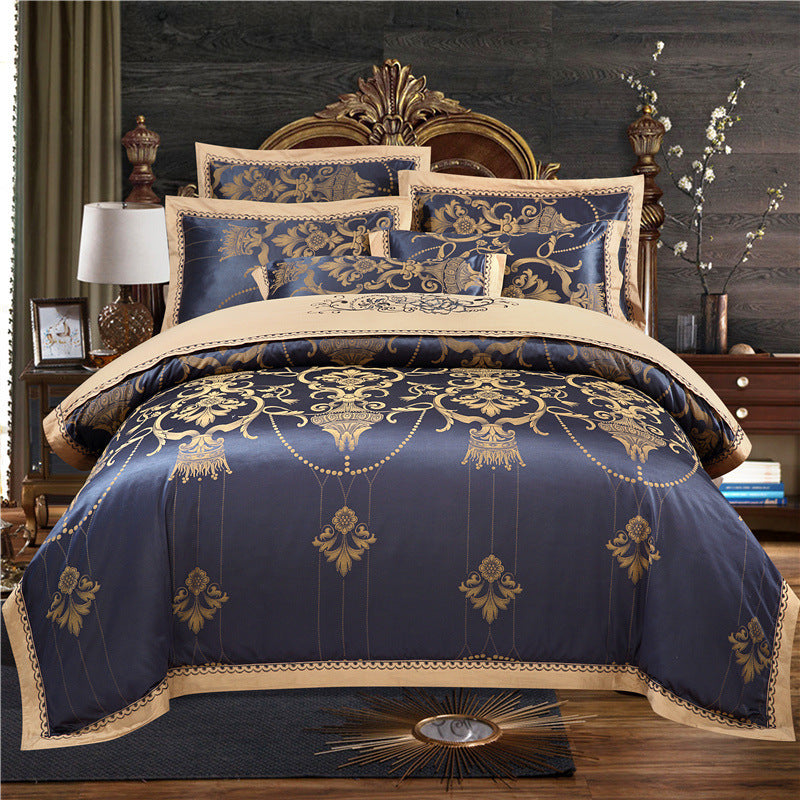 KTX-307027 European Jacquard Cotton Embroidered Quilt Cover Set – Standard and Large Sizes Available