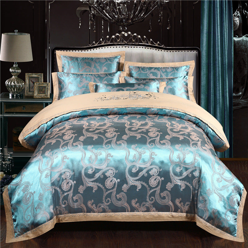 KTX-307027 European Jacquard Cotton Embroidered Quilt Cover Set – Standard and Large Sizes Available
