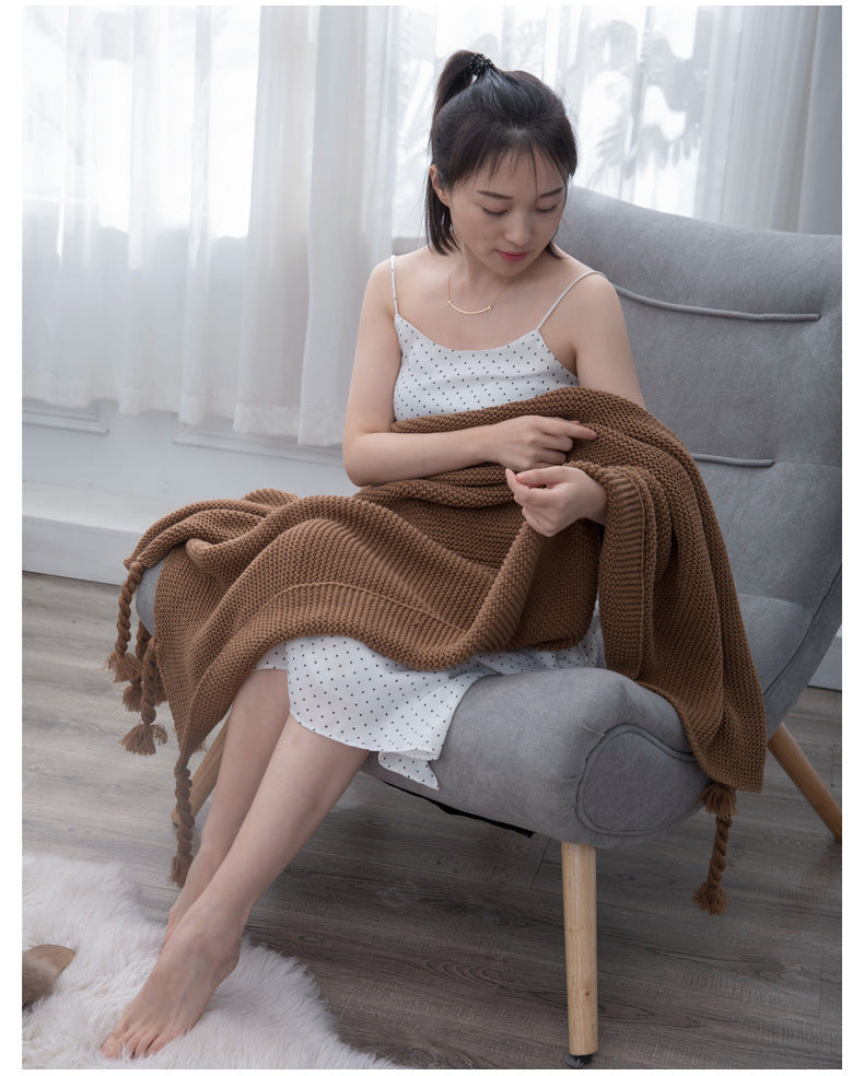KTX-307219 Solid Color Knitted Wool Blanket - 130x170cm, Four Seasons Use, Modern Simplicity