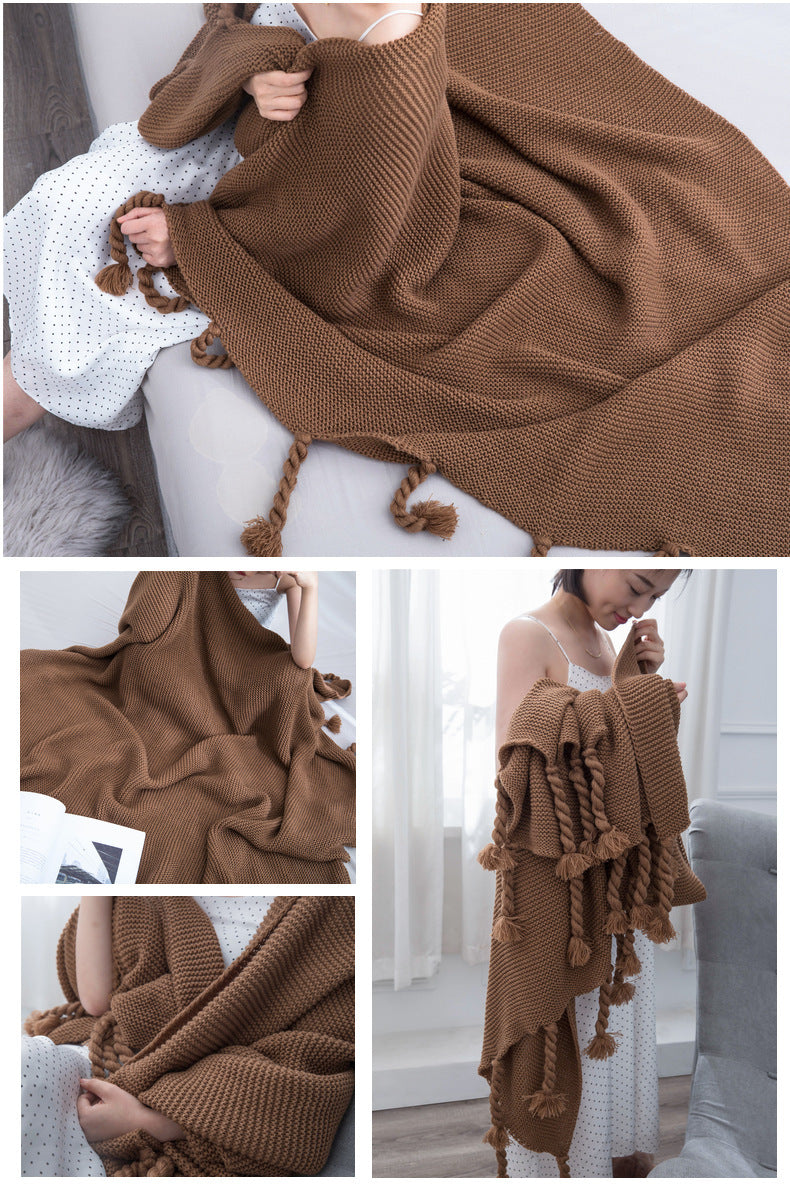 KTX-307219 Solid Color Knitted Wool Blanket - 130x170cm, Four Seasons Use, Modern Simplicity