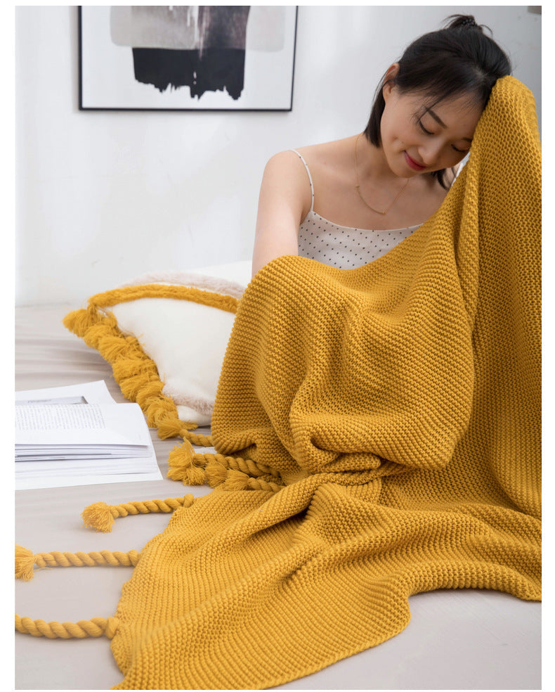 KTX-307219 Solid Color Knitted Wool Blanket - 130x170cm, Four Seasons Use, Modern Simplicity