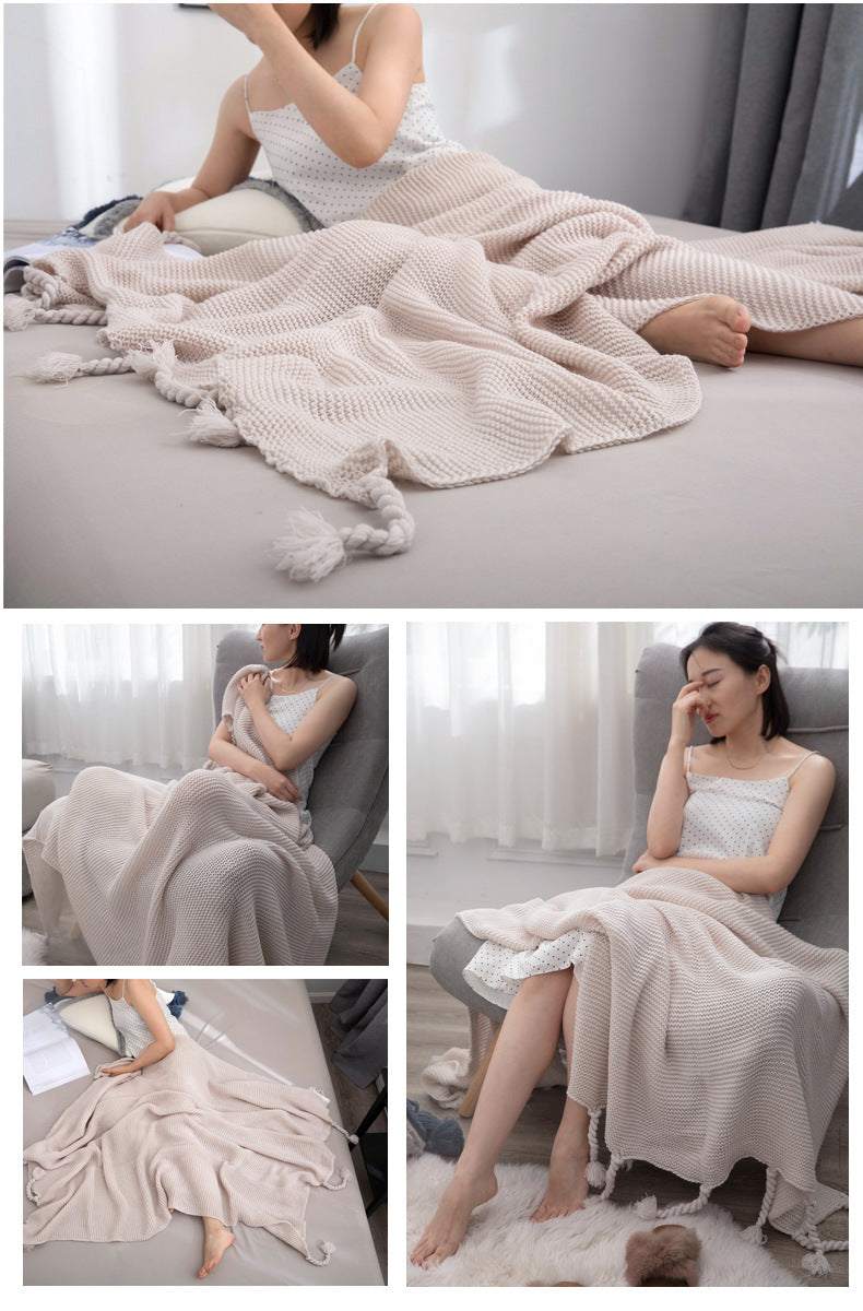 KTX-307219 Solid Color Knitted Wool Blanket - 130x170cm, Four Seasons Use, Modern Simplicity