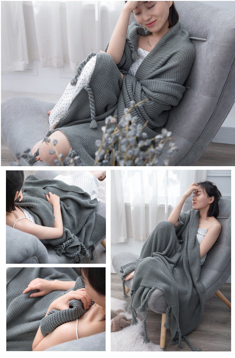 KTX-307219 Solid Color Knitted Wool Blanket - 130x170cm, Four Seasons Use, Modern Simplicity