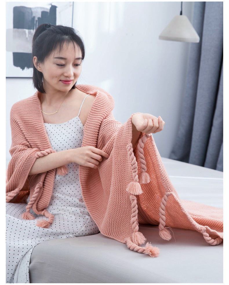 KTX-307219 Solid Color Knitted Wool Blanket - 130x170cm, Four Seasons Use, Modern Simplicity