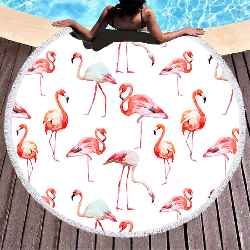 KTX-307795 Round Microfiber Beach Towel with Tassel Lace - Soft and Eco-Friendly, 150cm