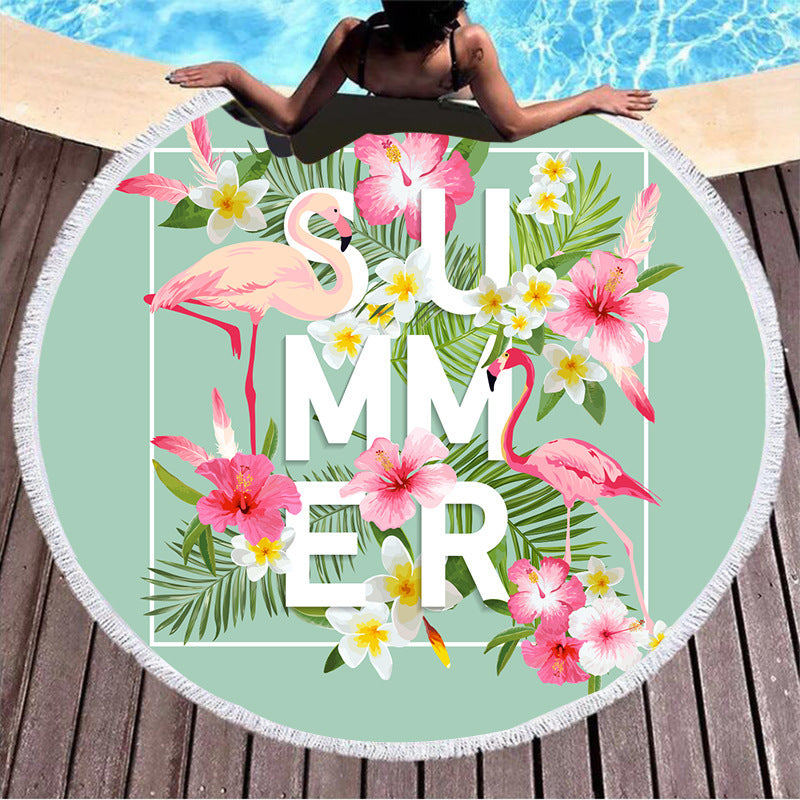 KTX-307795 Round Microfiber Beach Towel with Tassel Lace - Soft and Eco-Friendly, 150cm