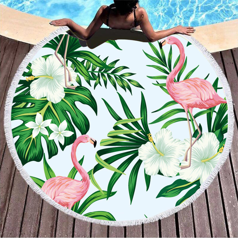 KTX-307795 Round Microfiber Beach Towel with Tassel Lace - Soft and Eco-Friendly, 150cm