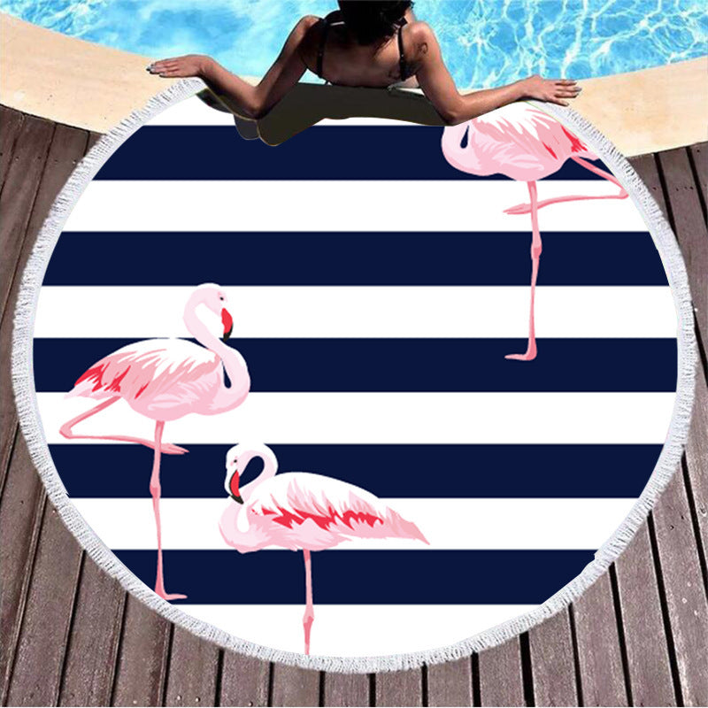 KTX-307795 Round Microfiber Beach Towel with Tassel Lace - Soft and Eco-Friendly, 150cm