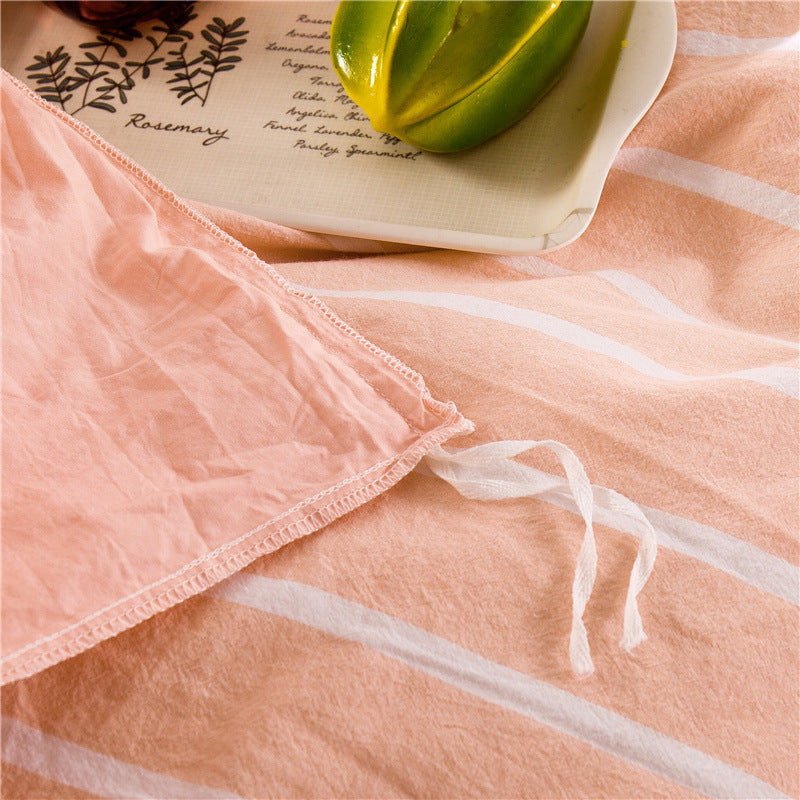 KTX-308051 Washed Cotton Bedding Set - 4-Piece with Quilt Cover, Bed Sheet, and Pillowcases