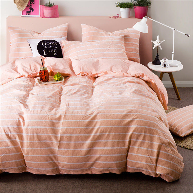 KTX-308051 Washed Cotton Bedding Set - 4-Piece with Quilt Cover, Bed Sheet, and Pillowcases