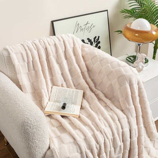 KTX-310675 Thickened Checkered Jacquard Nap Wool Blanket - Available in Milky White and Hulan