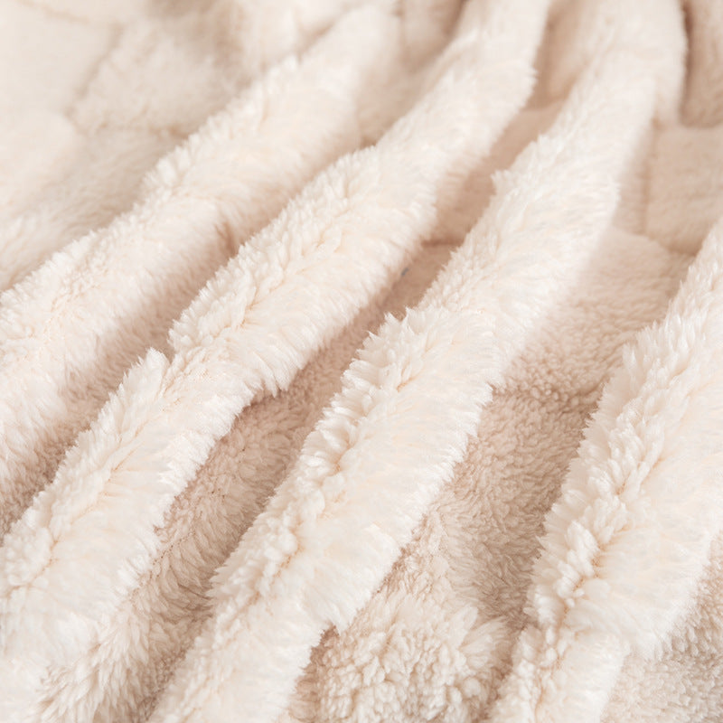 KTX-310675 Thickened Checkered Jacquard Nap Wool Blanket - Available in Milky White and Hulan