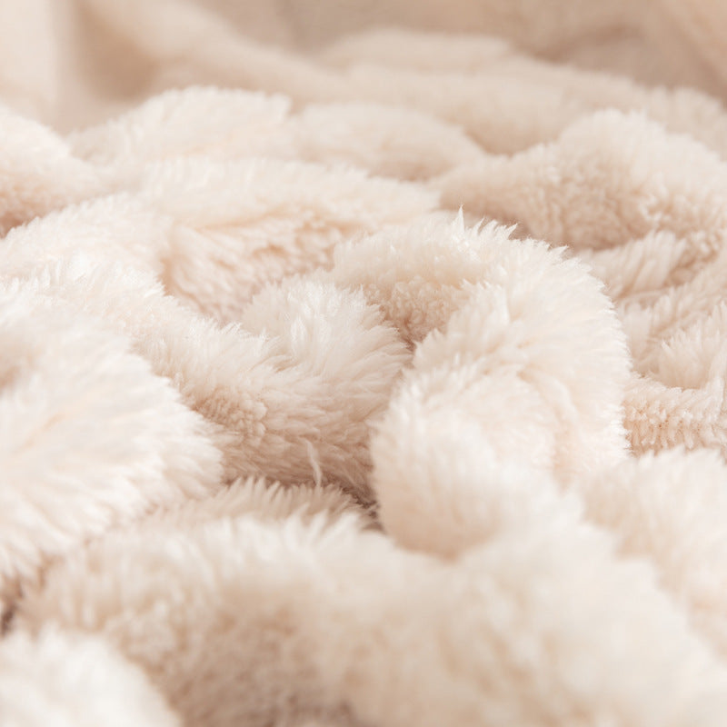 KTX-310675 Thickened Checkered Jacquard Nap Wool Blanket - Available in Milky White and Hulan
