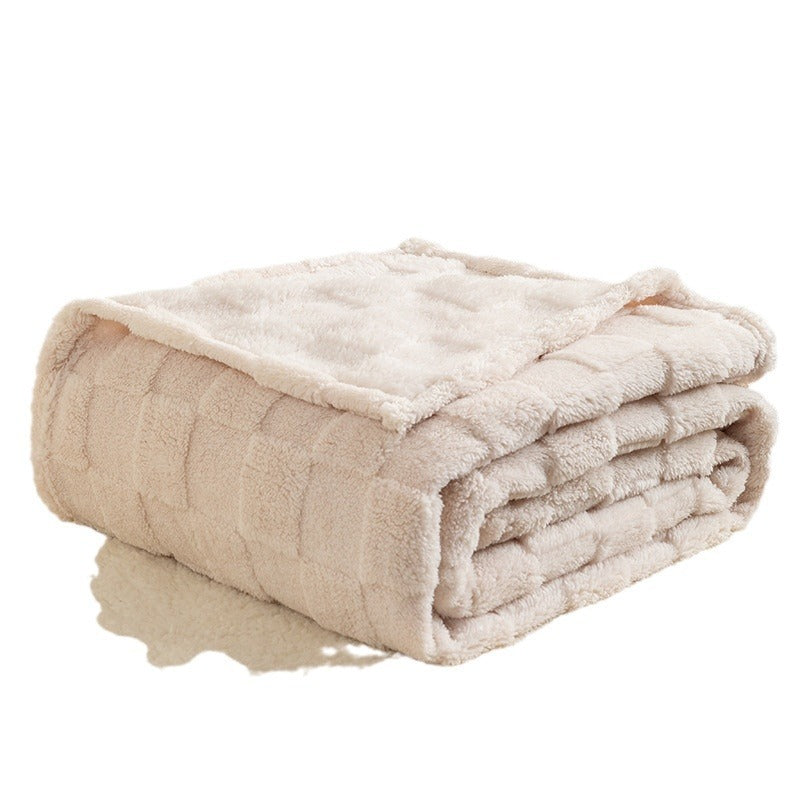KTX-310675 Thickened Checkered Jacquard Nap Wool Blanket - Available in Milky White and Hulan