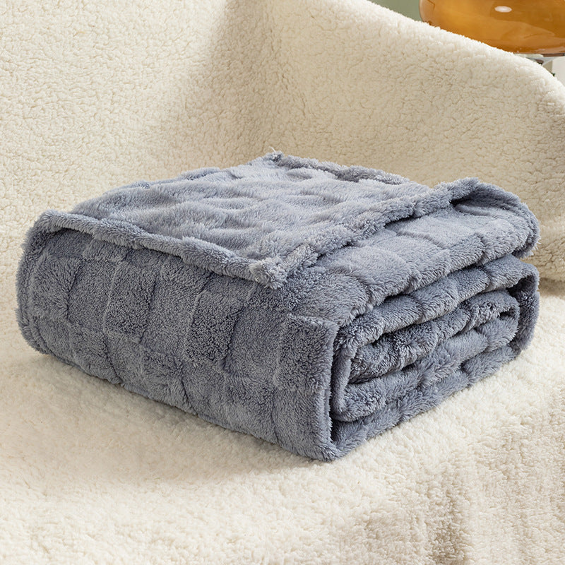 KTX-310675 Thickened Checkered Jacquard Nap Wool Blanket - Available in Milky White and Hulan