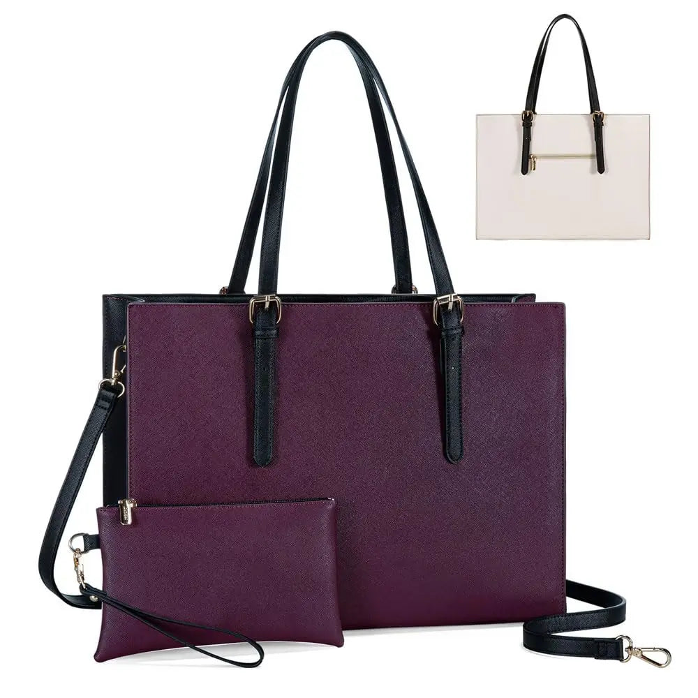 KTX-311059 Large Capacity PU Leather Laptop Tote Bag for 15.6-Inch Computers - Stylish Women's Shoulder Briefcase