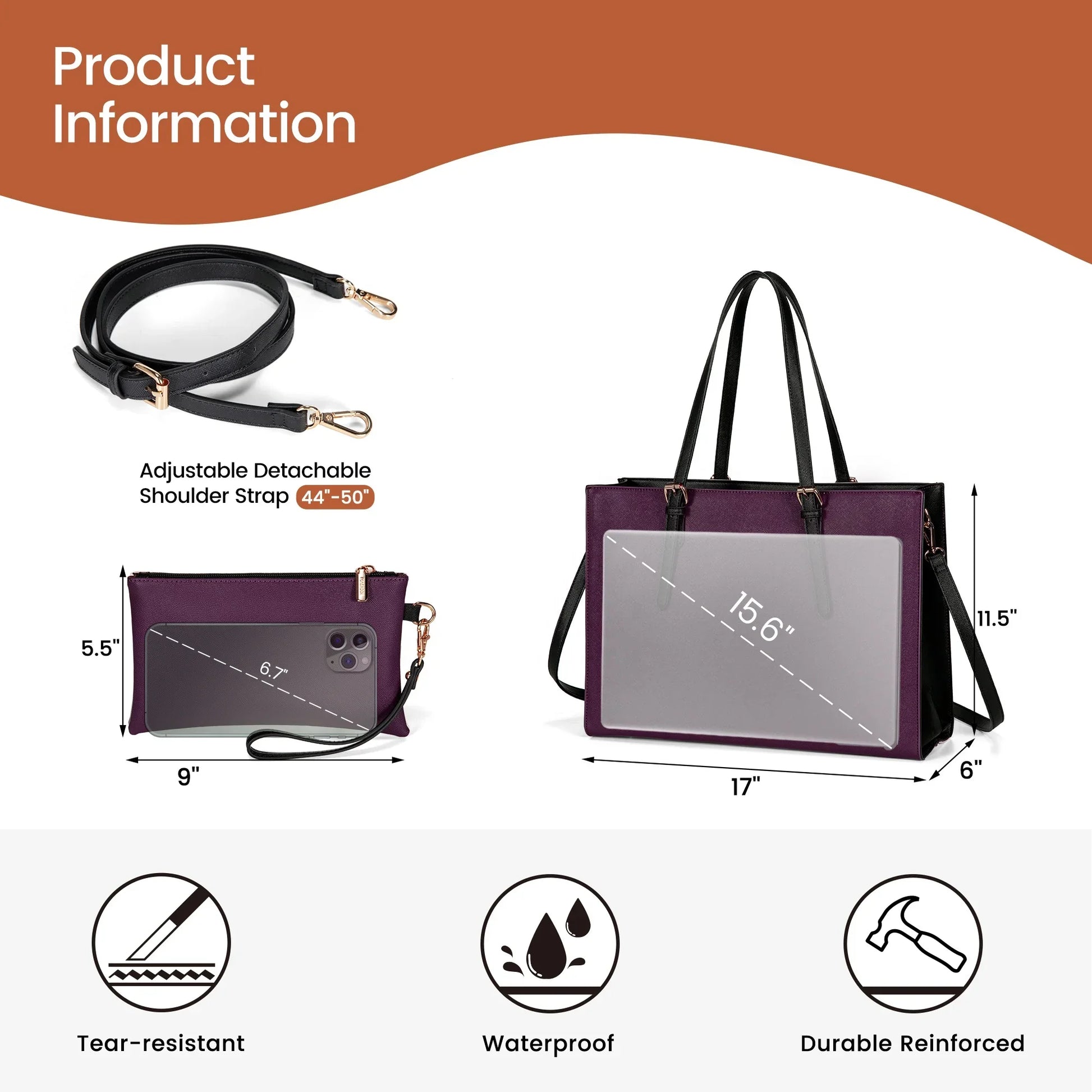 KTX-311059 Large Capacity PU Leather Laptop Tote Bag for 15.6-Inch Computers - Stylish Women's Shoulder Briefcase