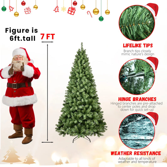 KTX-312275 Artificial 7ft Pine Christmas Tree with LED Lights for Indoor Home Decoration