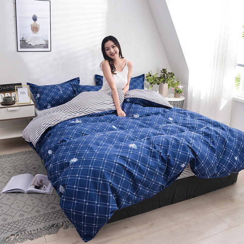 KTX-312979 Scandinavian Style Cotton Duvet Cover Set for Single Bed - Elegant European Patterns, 4-Piece Bedding Collection