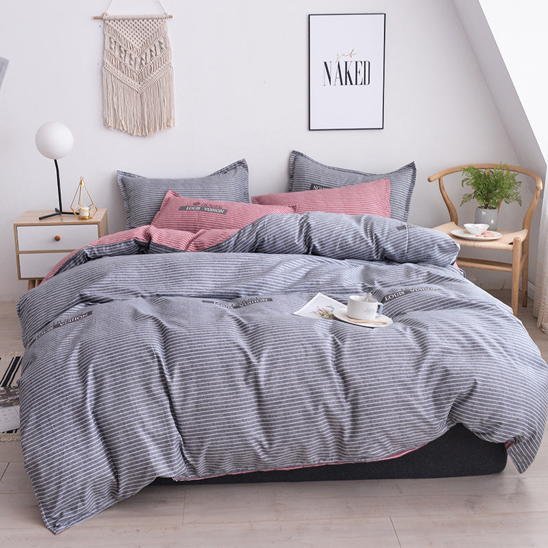 KTX-312979 Scandinavian Style Cotton Duvet Cover Set for Single Bed - Elegant European Patterns, 4-Piece Bedding Collection