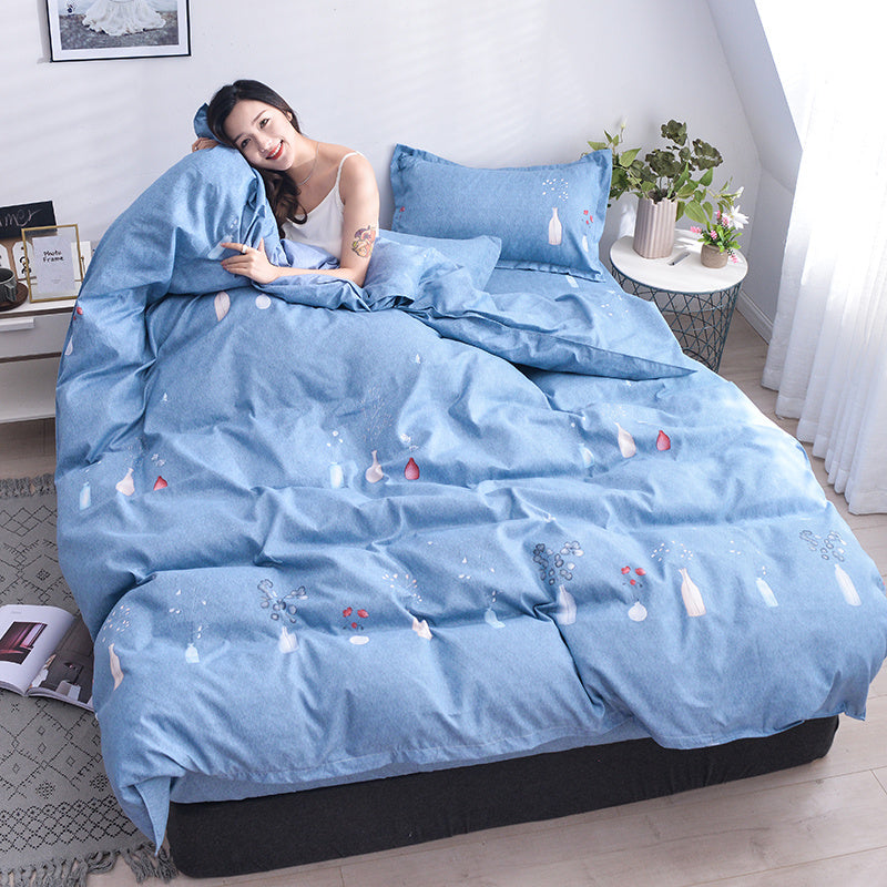 KTX-312979 Scandinavian Style Cotton Duvet Cover Set for Single Bed - Elegant European Patterns, 4-Piece Bedding Collection