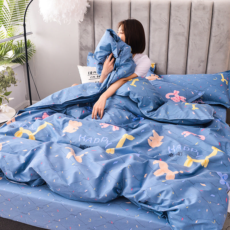 KTX-312979 Scandinavian Style Cotton Duvet Cover Set for Single Bed - Elegant European Patterns, 4-Piece Bedding Collection