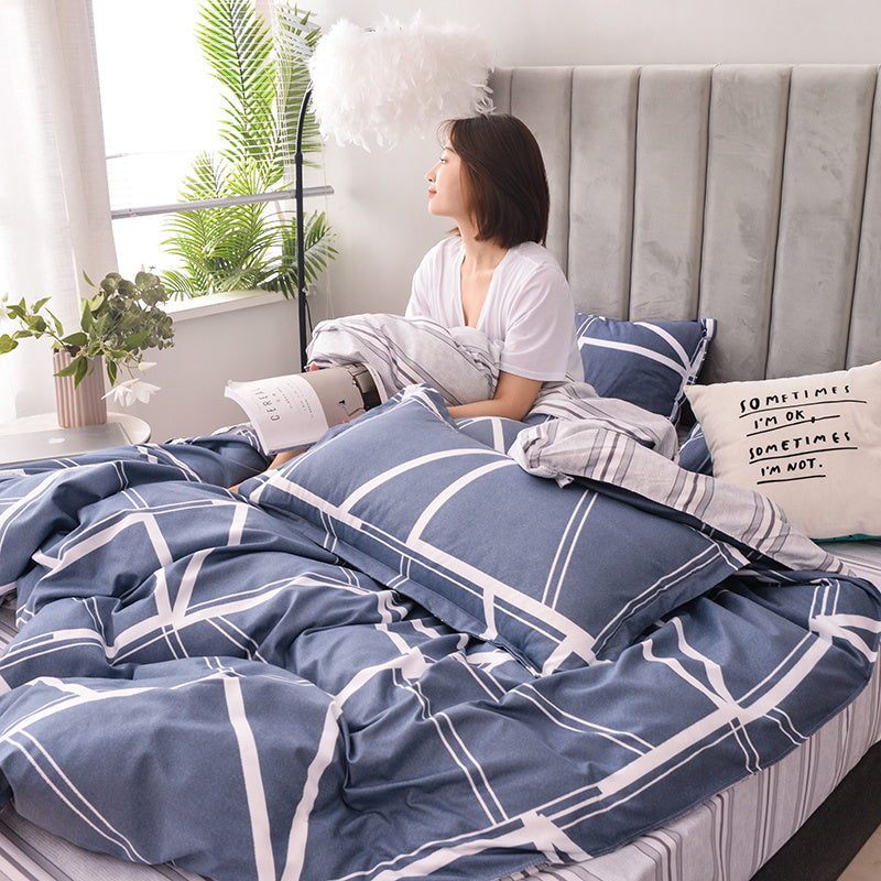 KTX-312979 Scandinavian Style Cotton Duvet Cover Set for Single Bed - Elegant European Patterns, 4-Piece Bedding Collection