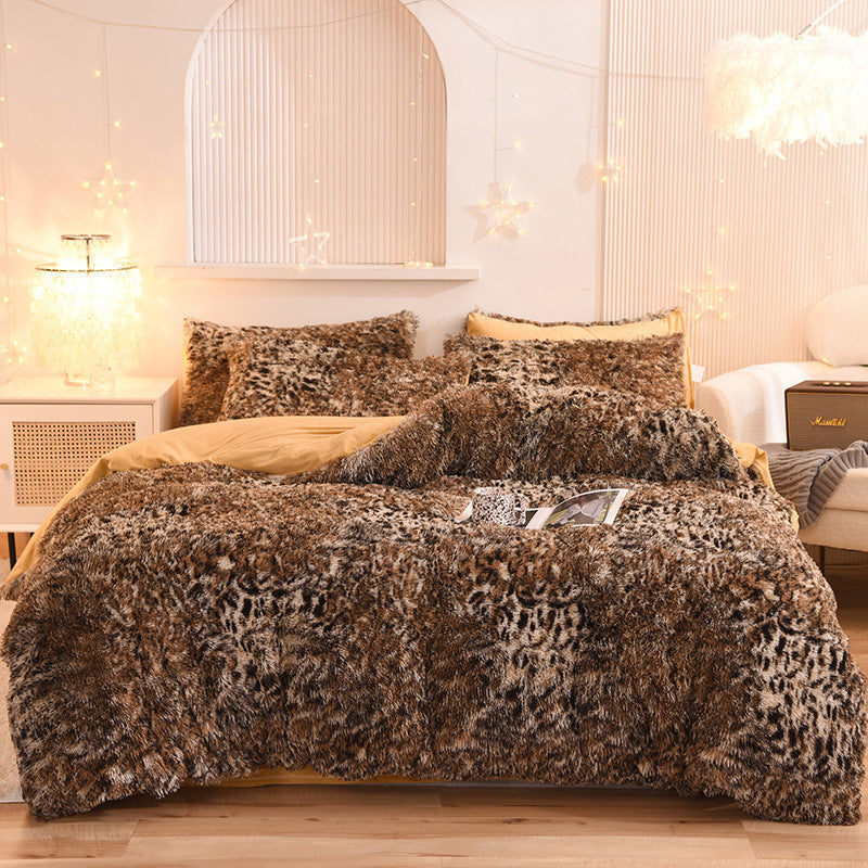 KTX-313747 Thick Fleece Duvet Cover Set with Fluffy Plush Pillowcases for Winter Warmth, Available in Queen and King Sizes