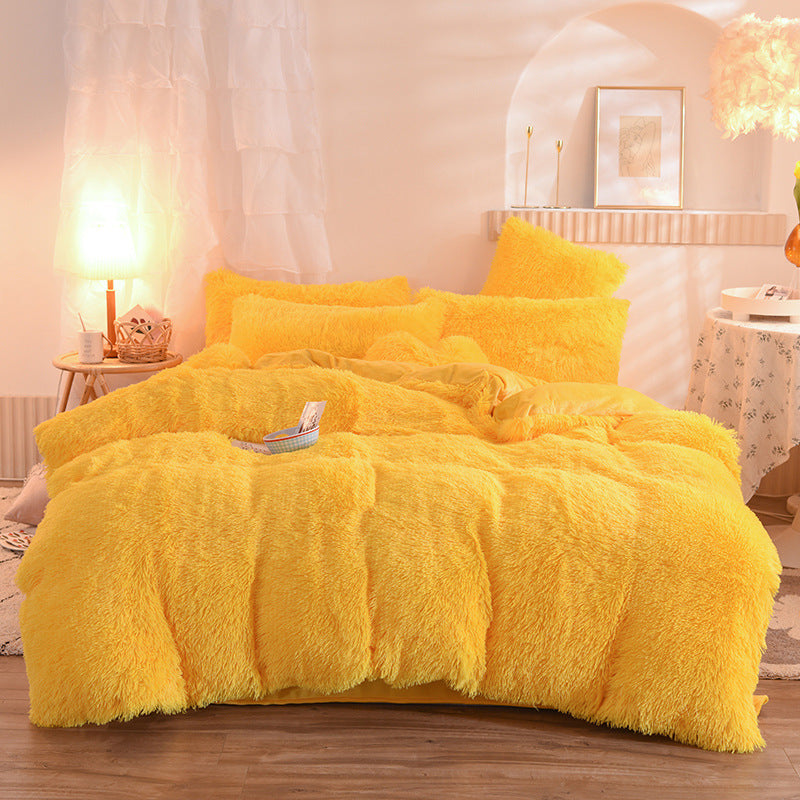 KTX-313747 Thick Fleece Duvet Cover Set with Fluffy Plush Pillowcases for Winter Warmth, Available in Queen and King Sizes