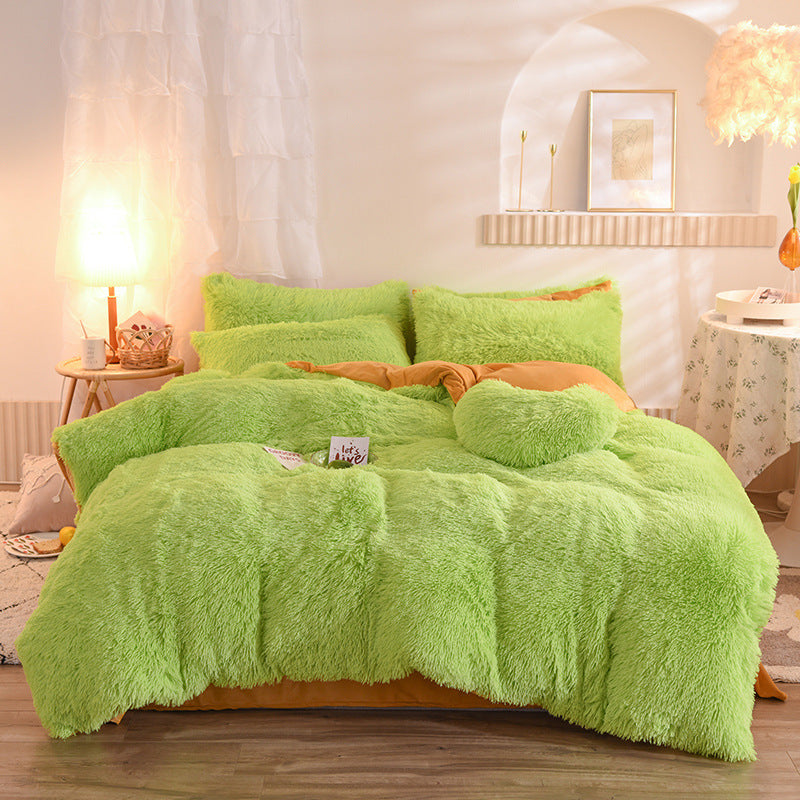 KTX-313747 Thick Fleece Duvet Cover Set with Fluffy Plush Pillowcases for Winter Warmth, Available in Queen and King Sizes