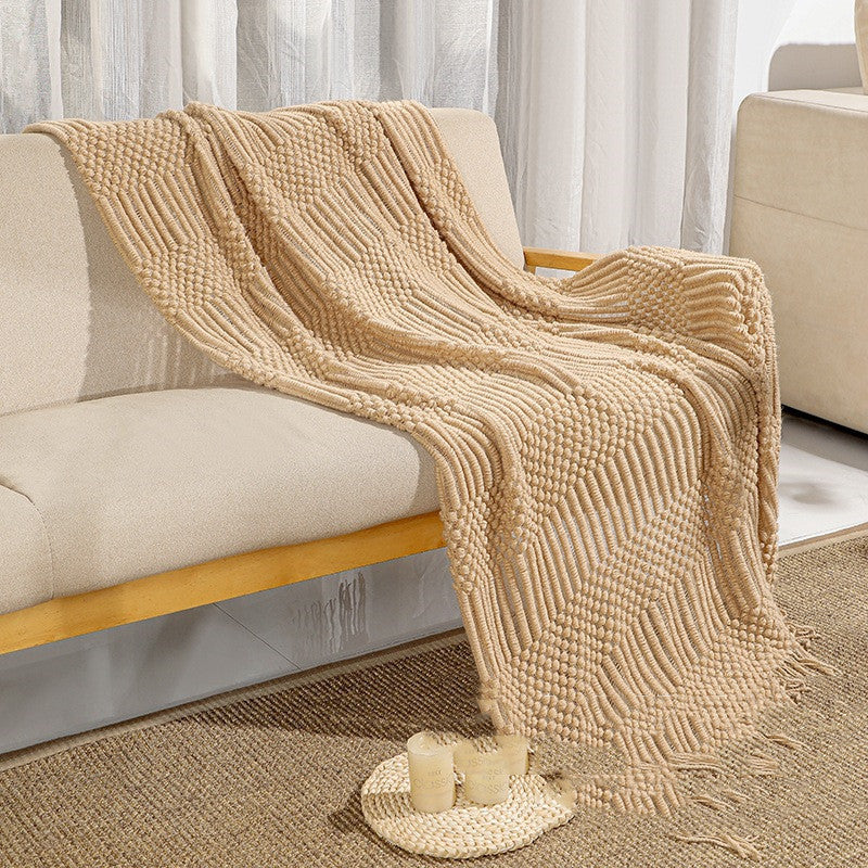 KTX-313811 Solid Color Acrylic Air Conditioning Blanket - Fashionable and Simple Design, 130x170CM, Available in Beige, Gray, Camel, Ginger