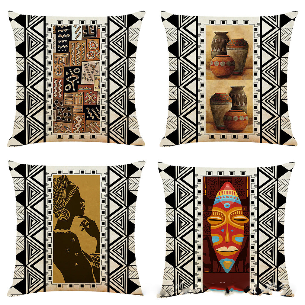 KTX-313875 Artistic Geometric Cotton and Linen Pillowcase – 45*45 cm, Soft Velvet and Encrypted Linen Options