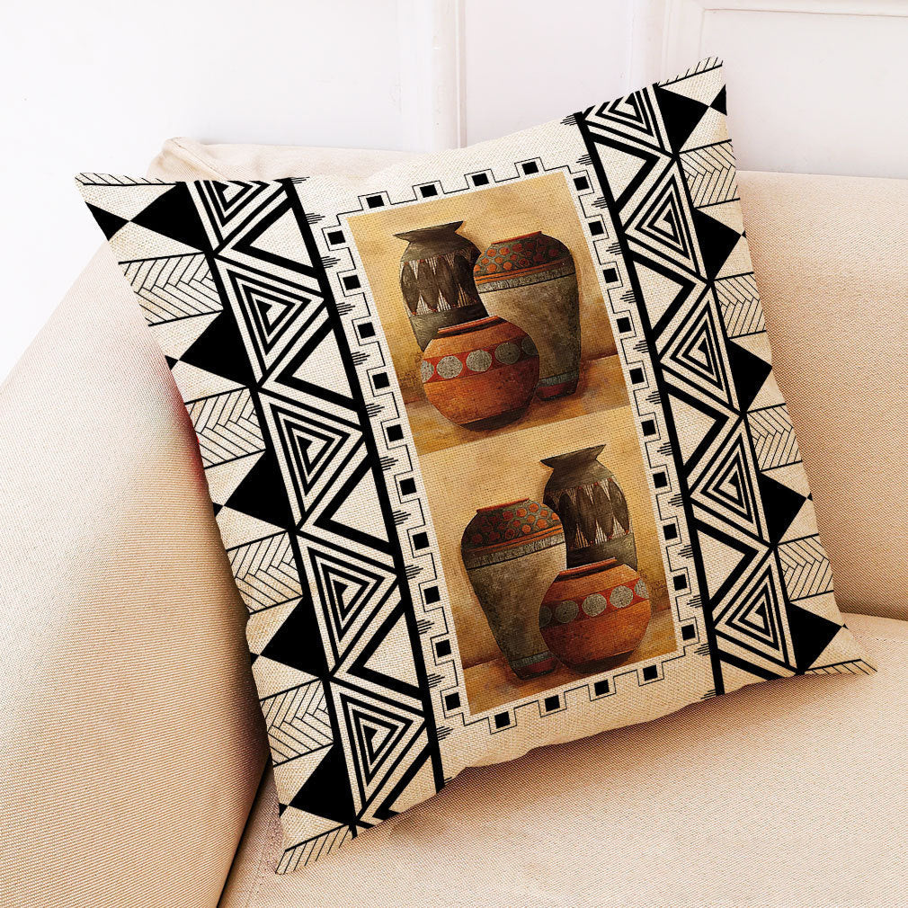 KTX-313875 Artistic Geometric Cotton and Linen Pillowcase – 45*45 cm, Soft Velvet and Encrypted Linen Options