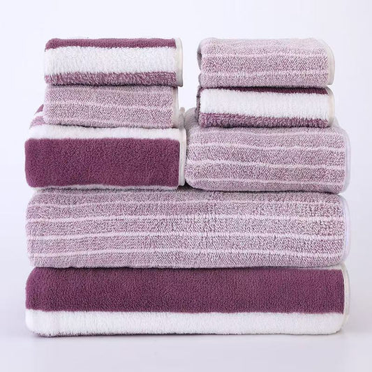 KTX-314387 Absorbent Coral Fleece Towel Set - 4 Square Towels, 2 Hand Towels, 2 Bath Towels in Multiple Colors