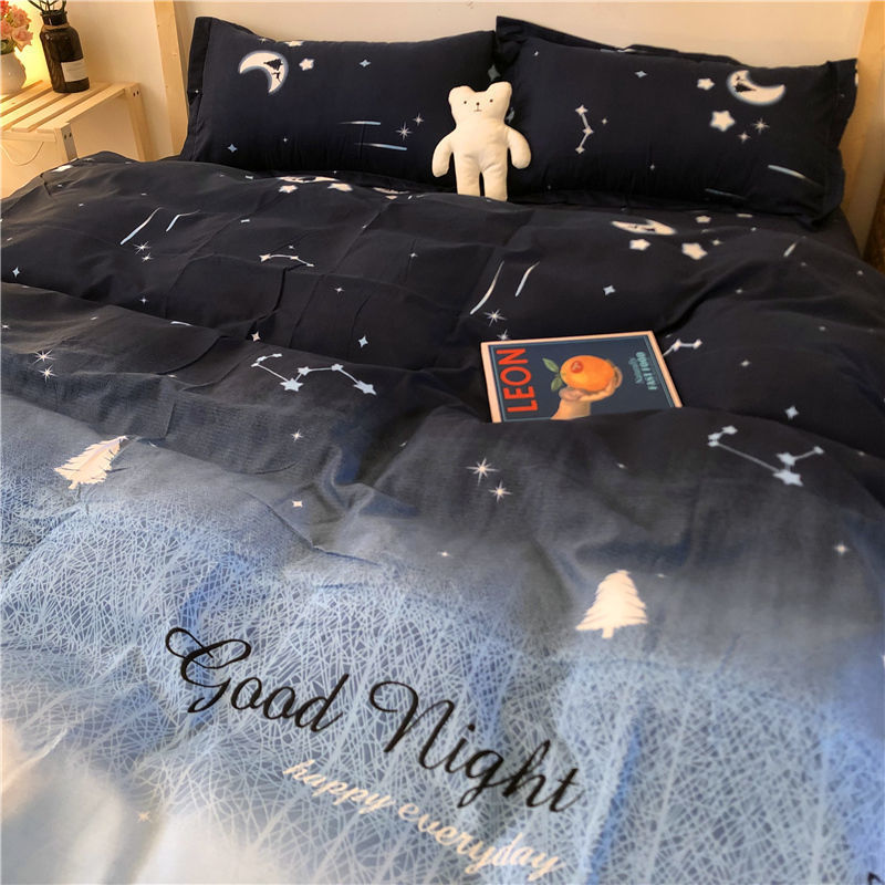 KTX-314963 Cartoon Brushed Washed Cotton 4-Piece Bed Sheet and Duvet Cover Set