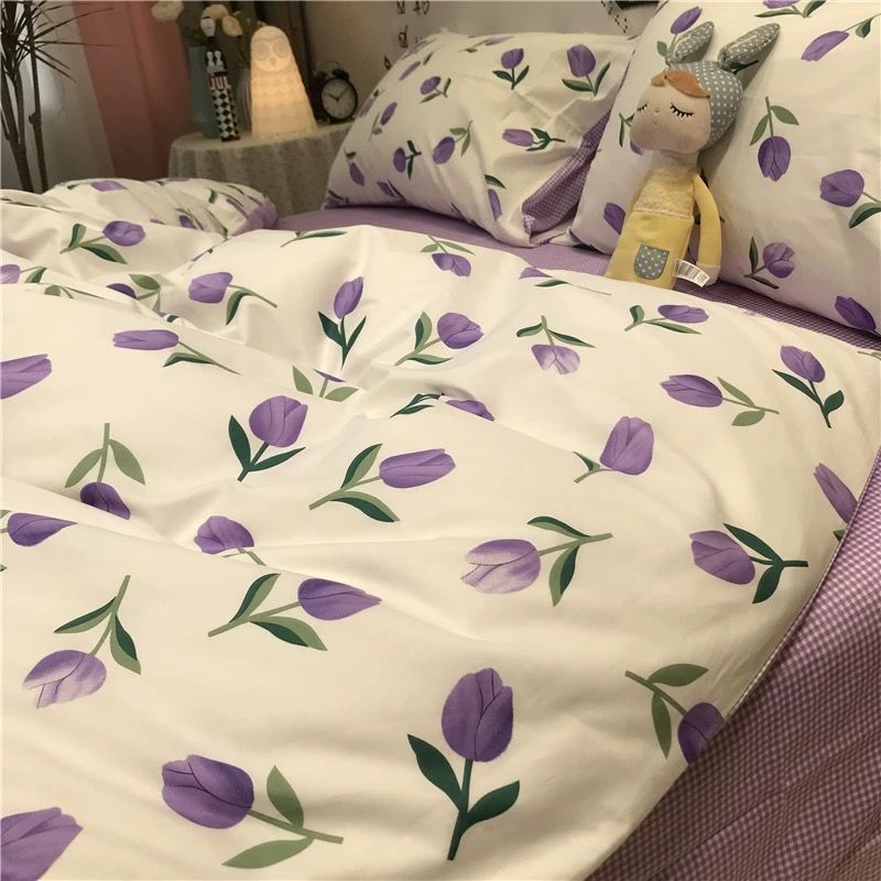 KTX-314963 Cartoon Brushed Washed Cotton 4-Piece Bed Sheet and Duvet Cover Set