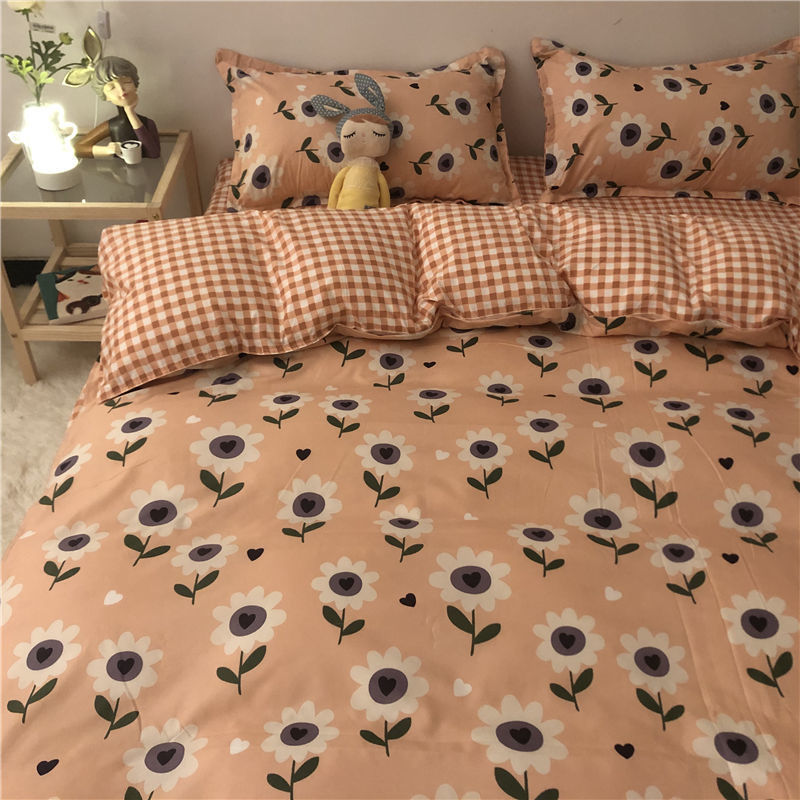 KTX-314963 Cartoon Brushed Washed Cotton 4-Piece Bed Sheet and Duvet Cover Set