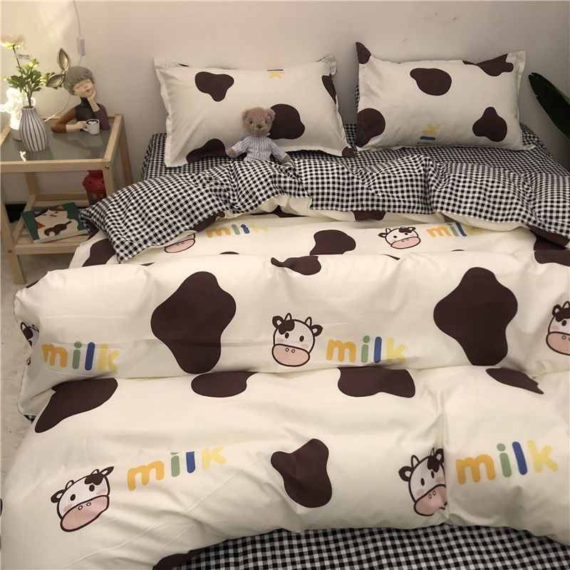 KTX-314963 Cartoon Brushed Washed Cotton 4-Piece Bed Sheet and Duvet Cover Set