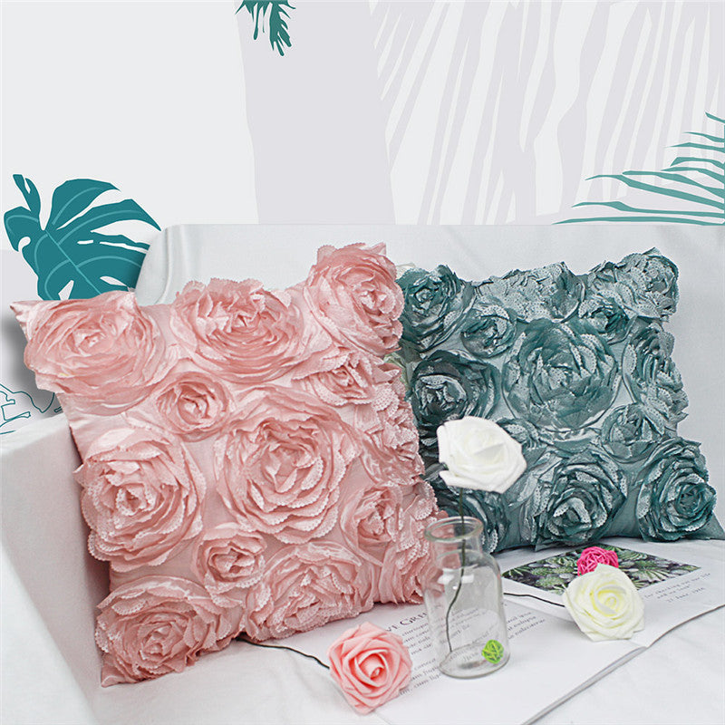 KTX-316115 Rose Embroidery Pillowcase in Pink, Ivory, Mint Green, and Rose - Soft Polyester Fabric
