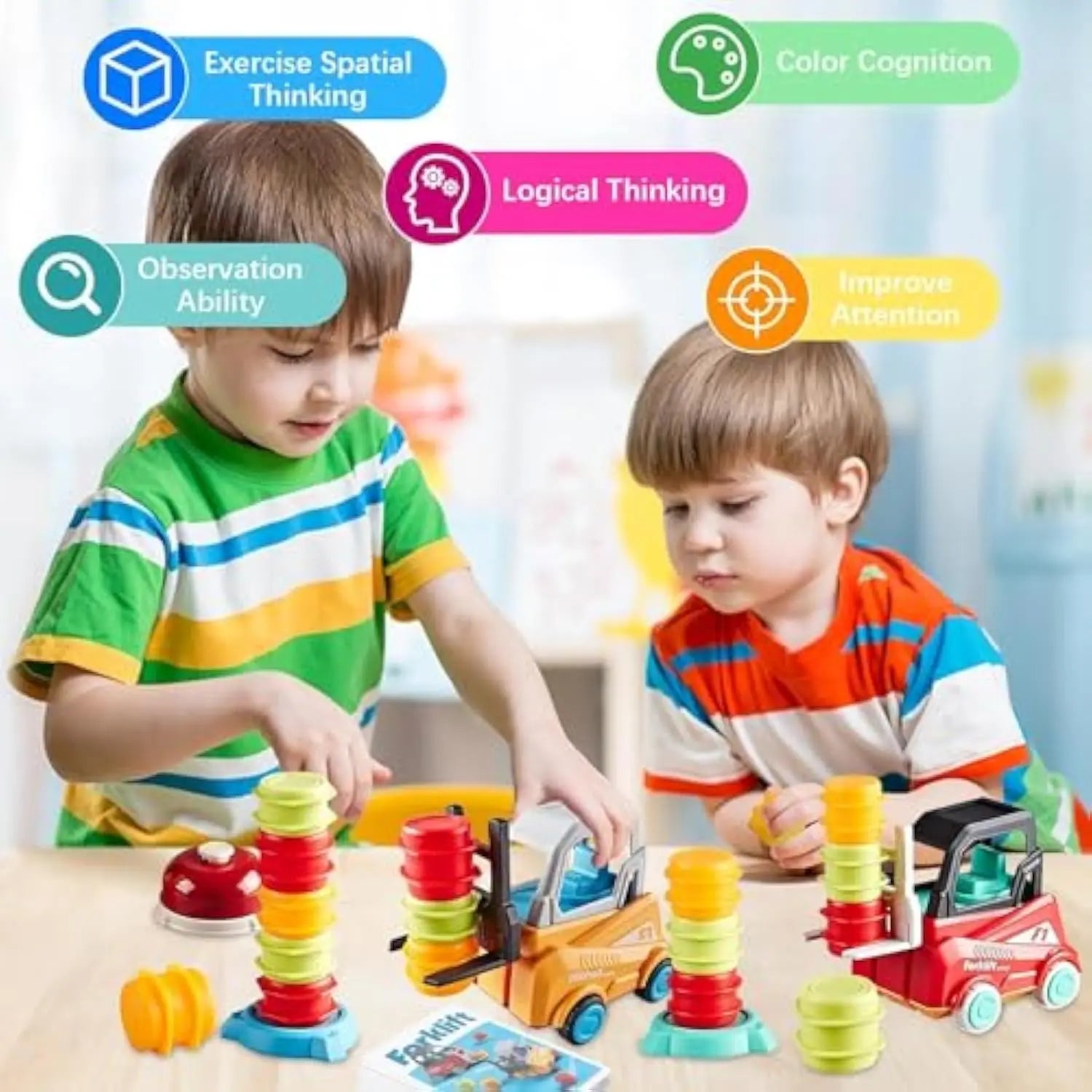 KTX-316947 Kids Montessori Engineer Forklift Balancing Stacking Game Toy